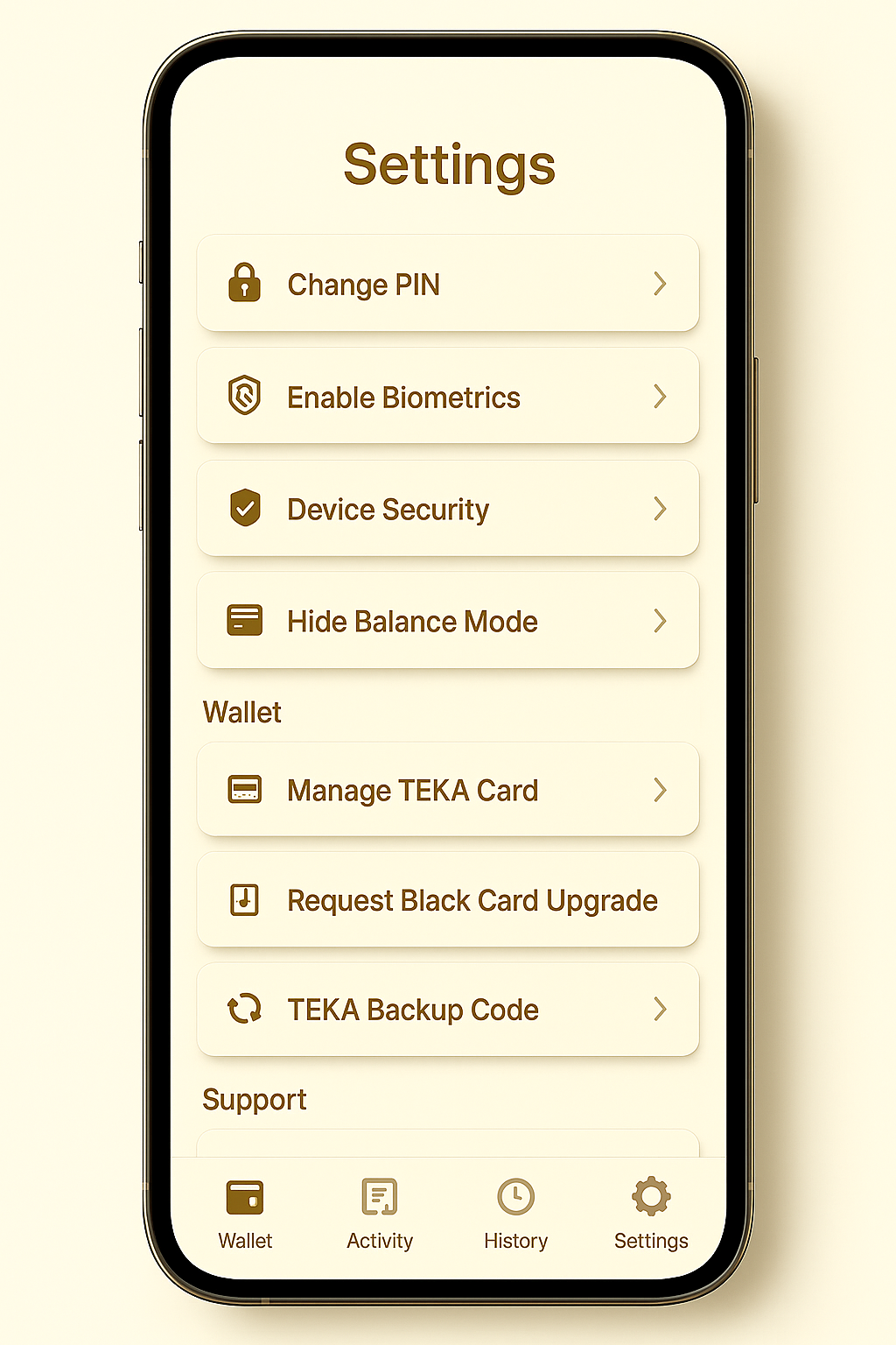 TEKA app security settings